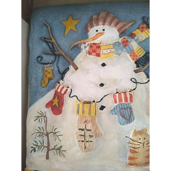 New View Wall Plaque Country Snow Time Winter Snowman Hanging Mittens Cat 3-D - Picture 5 of 7